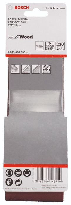 Bosch 3-delni set brusnih traka X440 75 x 457 mm granulacija 220 - pakovanje od 3 komada (2608606039)