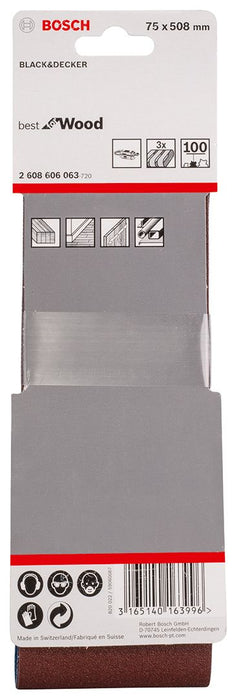 Bosch 3-delni set brusnih traka X440 75 x 508 mm granulacija 100 - pakovanje od 3 komada (2608606063)