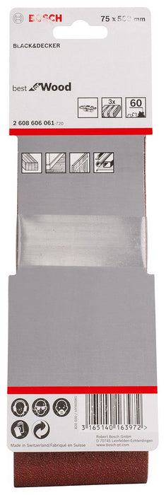 Bosch 3-delni set brusnih traka X440 75 x 508 mm granulacija 60 - pakovanje od 3 komada (2608606061)