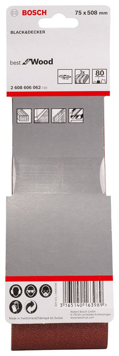 Bosch 3-delni set brusnih traka X440 75 x 508 mm granulacija 80 - pakovanje od 3 komada (2608606062)