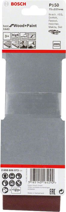 Bosch 3-delni set brusnih traka X440 75 x 533 mm granulacija 150 - pakovanje od 3 komada (2608606073)