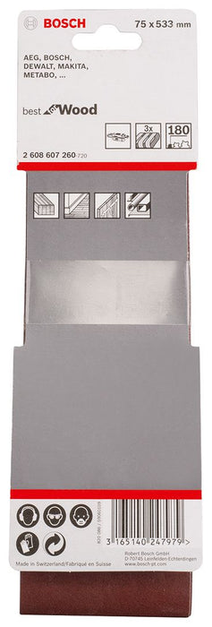 Bosch 3-delni set brusnih traka X440 75 x 533 mm granulacija 180 - pakovanje od 3 komada (2608607260)