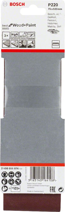 Bosch 3-delni set brusnih traka X440 75 x 533 mm granulacija 220 - pakovanje od 3 komada (2608606074)