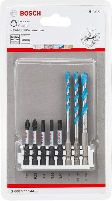 Bosch 9-delni set bitova dužine 50mm Hex-9 MultiConstruction 5,6,8mm; Impact Power PH2, PZ2, T20, T25, T30 (2608577144)