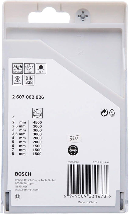 Bosch HSS spiralna burgija PointTeQ 2,0/2,5/3,0/3,5/4,0/5,0/6,0/7,0/8,0 mm sa šestougaonim HEX prihvatom pakovanje od 9 komada - 2607002826
