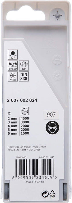 Bosch HSS spiralna burgija PointTeQ 2,0/3,0/4,0/5,0/6,0 mm sa šestougaonim HEX prihvatom pakovanje od 5 komada - 2607002824