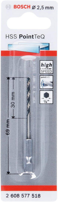 Bosch HSS spiralna burgija PointTeQ 2,5 mm sa šestougaonim HEX prihvatom pakovanje od 1 komada - 2608577518