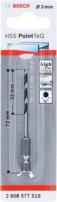 Bosch HSS spiralna burgija PointTeQ 3,0 mm sa šestougaonim HEX prihvatom pakovanje od 1 komada - 2608577519
