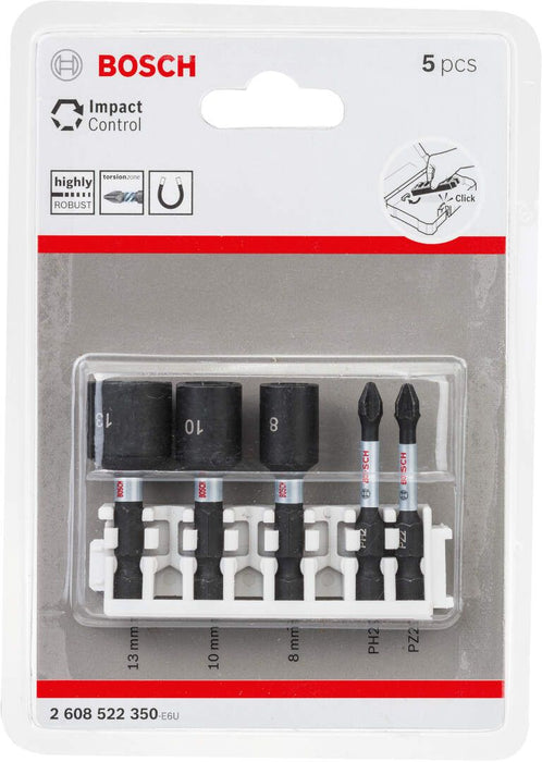Bosch Impact Control 5-delni set kovanih bitova PH2/PZ2 + nasadani ključevi 8/10/13mm (2608522350)