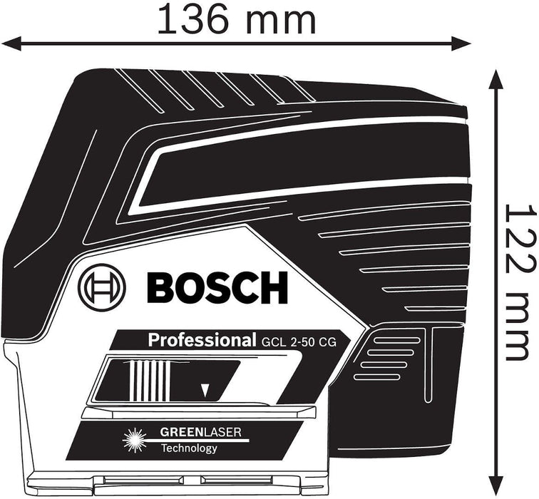 Bosch kombinovani laser GCL 2-50 CG Solo; bez baterija i punjača; zeleni zrak; sa nosačem sa štipaljkom; L-Boxx (0601066H03)