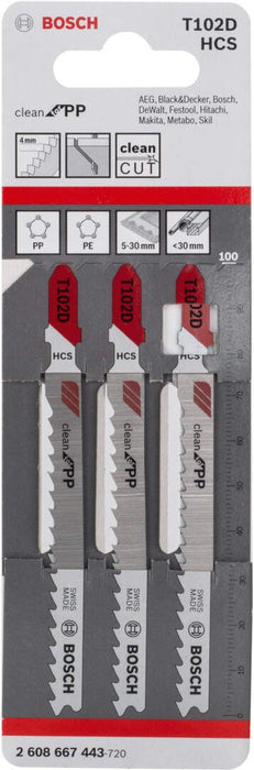 Bosch list ubodne testere T 102 D Clean for PP - pakovanje 3 komada - 2608667443