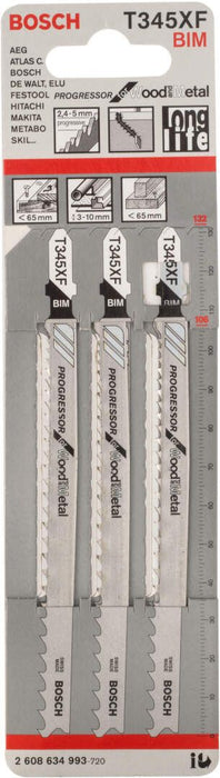 Bosch list ubodne testere T 345 XF Progressor for Wood and Metal - pakovanje - 3 komada - 2608634993