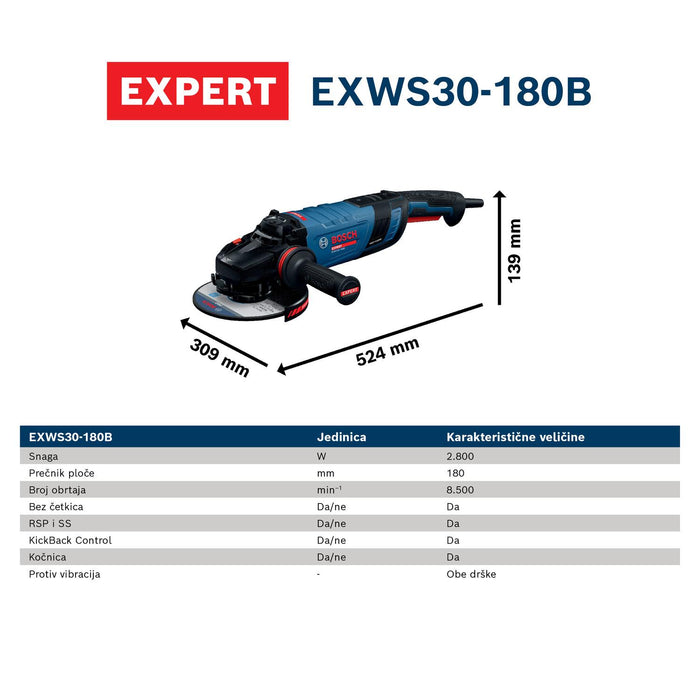 Bosch EXPERT električna ugaona brusilica EXWS30-180B (06018G0001)-SBT Alati Beograd