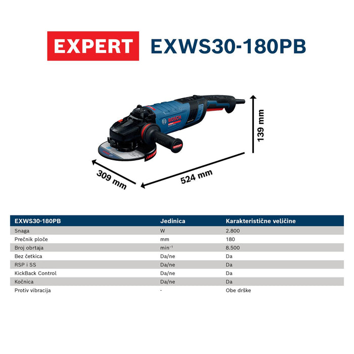 Bosch EXPERT električna ugaona brusilica EXWS30-180PB (06018G0101)-SBT Alati Beograd
