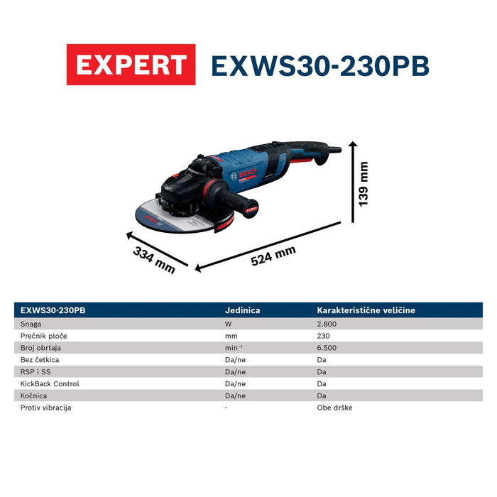 Bosch EXPERT električna ugaona brusilica EXWS30-230PB (06018G1101)-SBT Alati Beograd