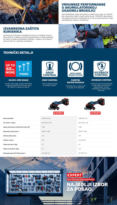 Bosch EXPERT akumulatorska ugaona brusilica EXWS18V-15S (06019M6003)-SBT Alati Beograd