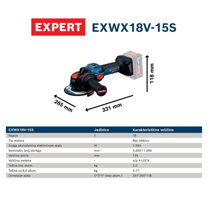 Bosch EXPERT akumulatorska ugaona brusilica EXWX18V-15S (06019M6101)-SBT Alati Beograd