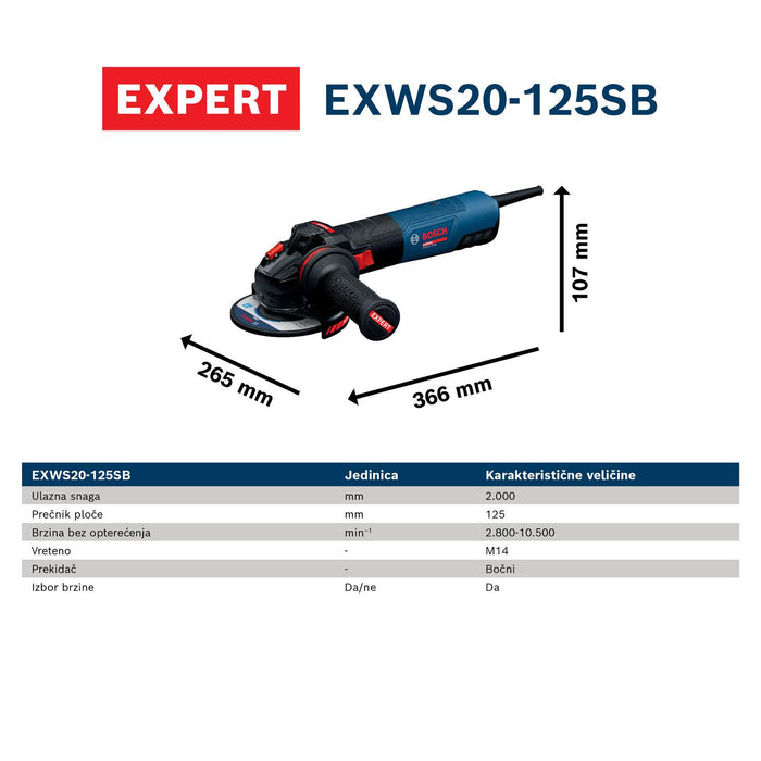 Bosch EXPERT električna ugaona brusilica EXWS20-125SB (06017D5000)-SBT Alati Beograd