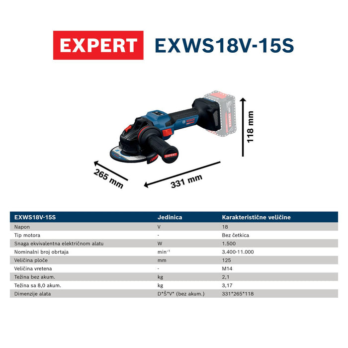Bosch EXPERT akumulatorska ugaona brusilica EXWS18V-15S (06019M6001)-SBT Alati Beograd