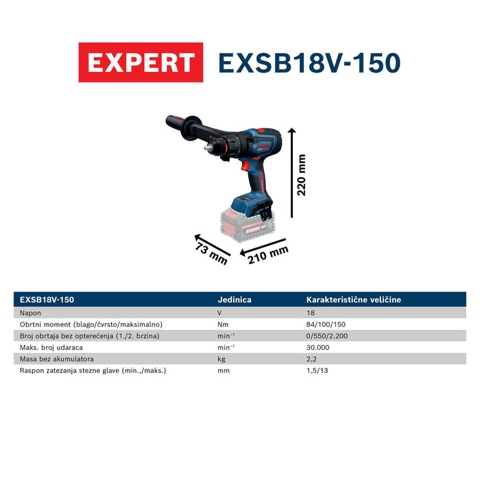 Bosch EXPERT akumulatorska bušilica-odvrtač EXSB18V-150 (06019R3200)-SBT Alati Beograd