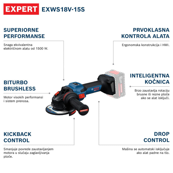Bosch EXPERT akumulatorska ugaona brusilica EXWS18V-15S (06019M6001)-SBT Alati Beograd