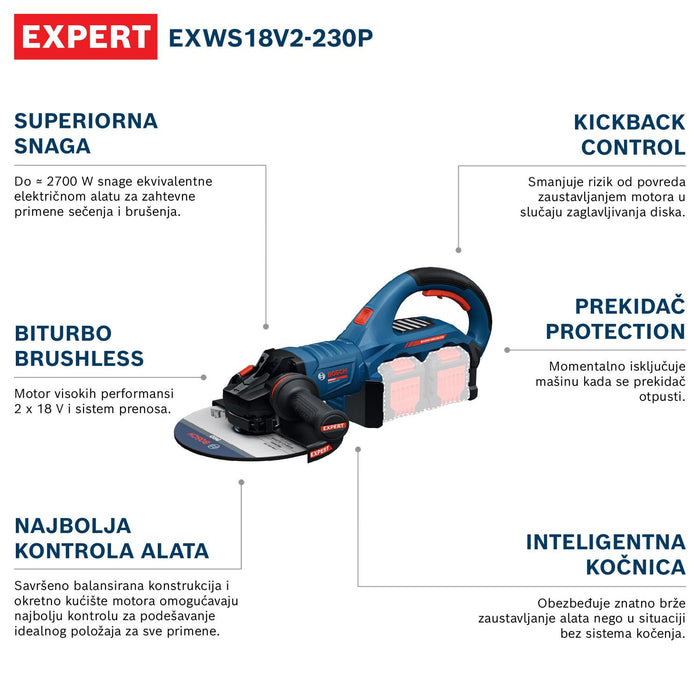 Bosch EXPERT akumulatorska ugaona brusilica EXWS18V2-230P (06019L8000)-SBT Alati Beograd