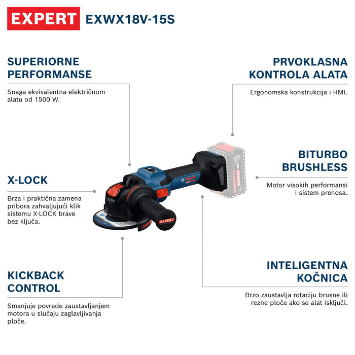 Bosch EXPERT akumulatorska ugaona brusilica EXWX18V-15S (06019M6101)-SBT Alati Beograd