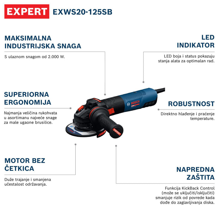 Bosch EXPERT električna ugaona brusilica EXWS20-125SB (06017D5000)-SBT Alati Beograd