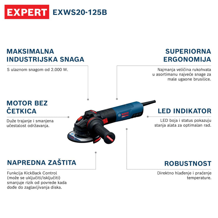 Bosch EXPERT električna ugaona brusilica EXWS20-125B (06017D5100)-SBT Alati Beograd