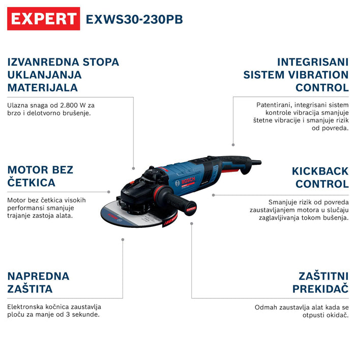 Bosch EXPERT električna ugaona brusilica EXWS30-230PB (06018G1101)-SBT Alati Beograd