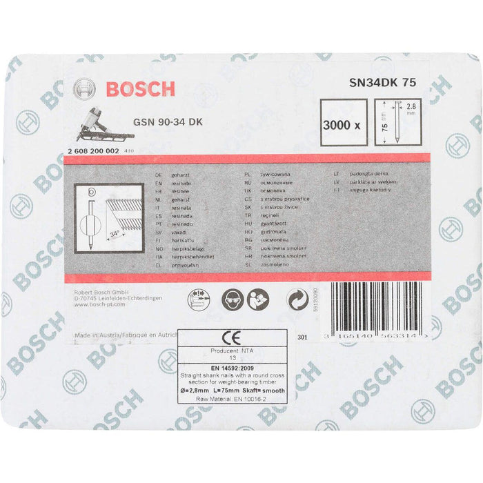 Bosch ekser sa prugama D–glava SN34DK 75 2,8 mm, 75 mm, čista, glatka - 2608200002