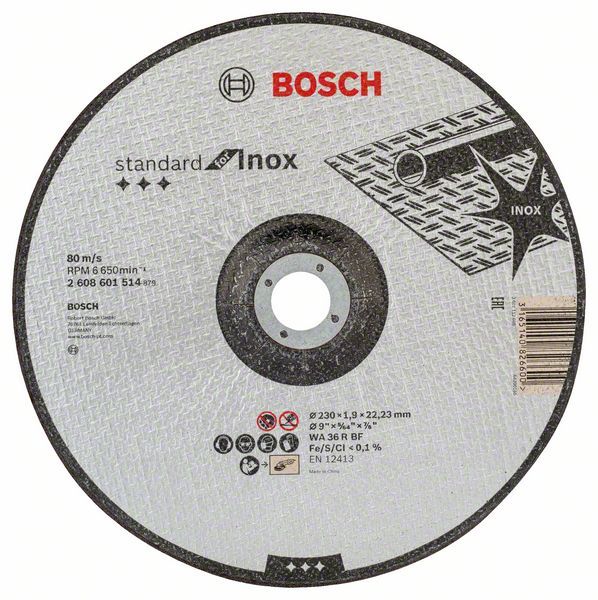 Bosch rezna ploča ispupčena Standard for Inox WA 36 R BF, 230 mm, 22,23 mm, 1,9 mm - 2608601514