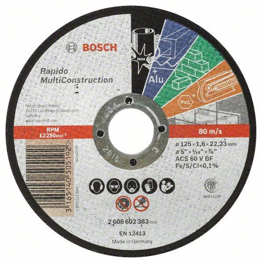 Bosch Rezna ploča ravna Rapido Multi Construction ACS 46 V BF, 125 mm, 1,6 mm, Ravni, <b>Sečenje skoro svega bez izmene ploče</b>, Rezna ploča za metal, inox, obojene metale, kamen, meke keramičke pločice, mermer i plastiku