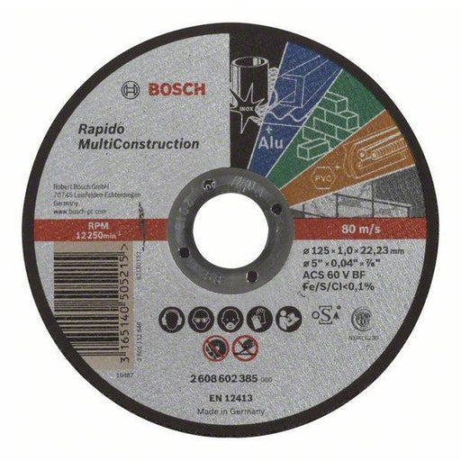 Bosch Rezna ploča ravna Rapido Multi Construction ACS 60 V BF, 125 mm, 1,0 mm, Ravni, <b>Sečenje skoro svega bez izmene ploče</b>, Rezna ploča za metal, inox, obojene metale, kamen, meke keramičke pločice, mermer i plastiku