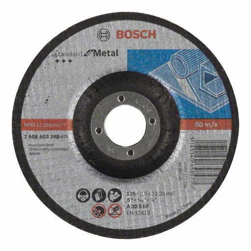 Bosch Rezna ploča ispupčena Standard for Metal A 30 S BF, 125 mm, 22,23 mm, 2,5 mm, Kolenasti
