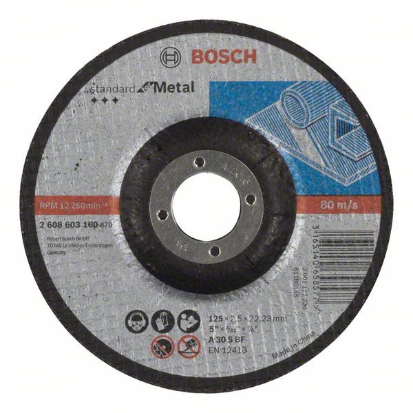 Bosch Rezna ploča ispupčena Standard for Metal A 30 S BF, 125 mm, 22,23 mm, 2,5 mm, Kolenasti