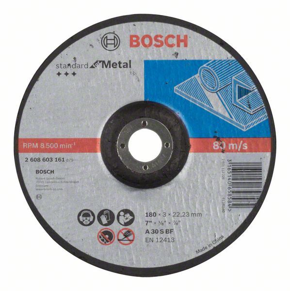 Bosch Rezna ploča ispupčena Standard for Metal A 30 S BF, 180 mm, 22,23 mm, 3,0 mm, Kolenasti