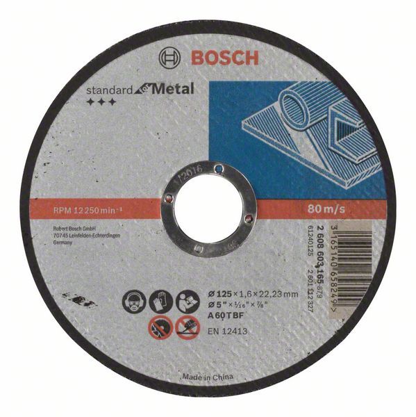 Bosch Rezna ploča ravna Standard for Metal A 60 T BF, 125 mm, 22,23 mm, 1,6 mm, Ravni