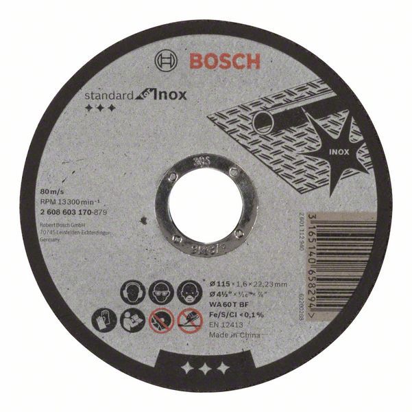 Bosch Rezna ploča ravna Standard for Inox WA 60 T BF, 115 mm, 22,23 mm, 1,6 mm, Ravni