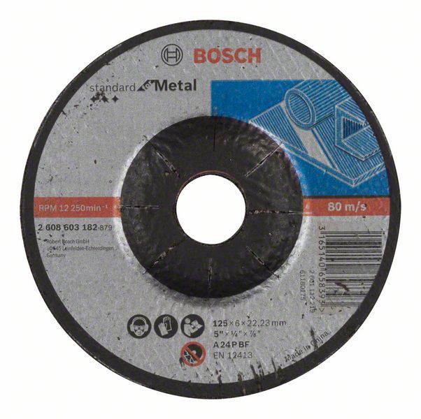 Bosch Brusna ploča ispupčena Standard for Metal A 24 P BF, 125 mm, 22,23 mm, 6,0 mm