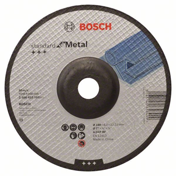 Bosch Brusna ploča ispupčena Standard for Metal A 24 P BF, 180 mm, 22,23 mm, 6,0 mm