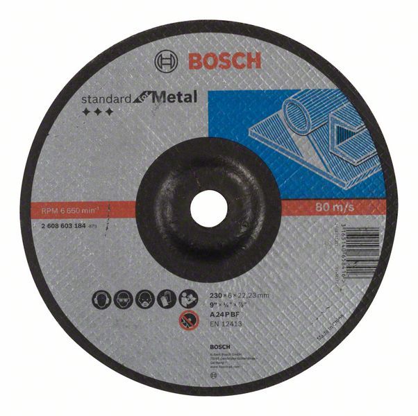 Bosch Brusna ploča ispupčena Standard for Metal A 24 P BF, 230 mm, 22,23 mm, 6,0 mm