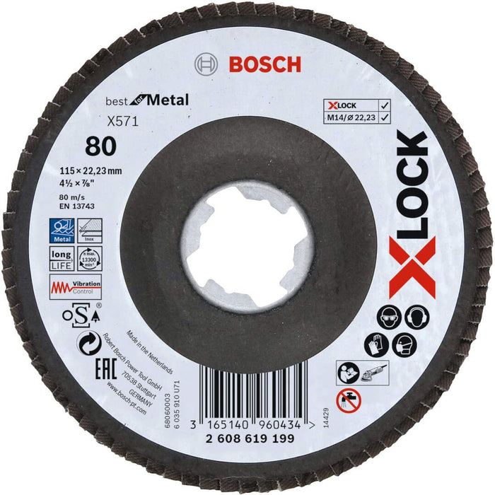 Bosch X-LOCK lamelne ploče, verzija pod uglom, vlaknasta ploča, Ø115 mm, G 80, X571, Best for Metal, 1 komad - 2608619199