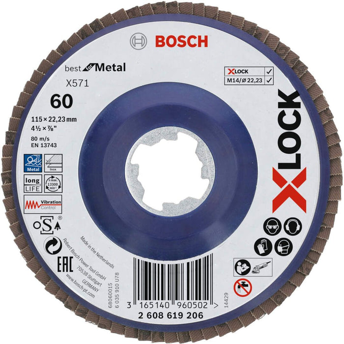 Bosch X-LOCK lamelne ploče, ravna verzija, plastična ploča, Ø115 mm, G 60, X571, Best for Metal, 1 komad - 2608619206