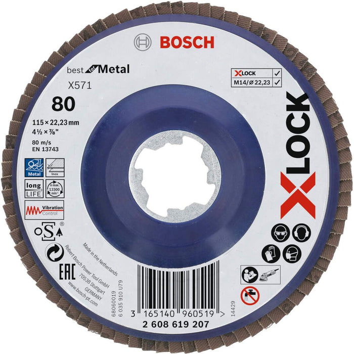 Bosch X-LOCK lamelne ploče, ravna verzija, plastična ploča, Ø115 mm, G 80, X571, Best for Metal, 1 komad - 2608619207