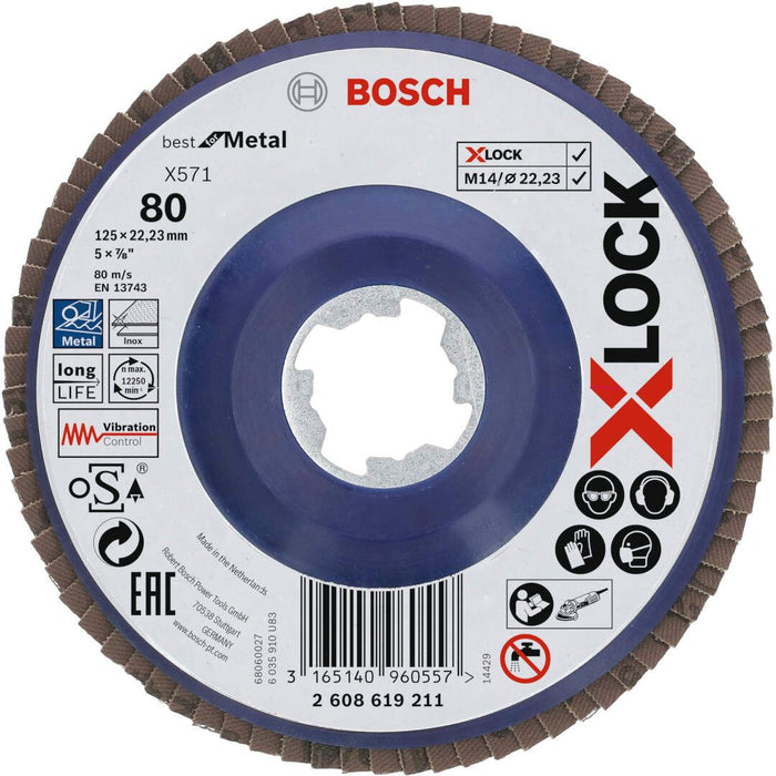 Bosch X-LOCK lamelne ploče, ravna verzija, plastična ploča, Ø125 mm, G 80, X571, Best for Metal, 1 komad - 2608619211