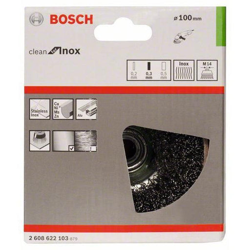 Bosch lončasta četka, nerđajuća 100 mm, 0,3 mm, M14 - 2608622103