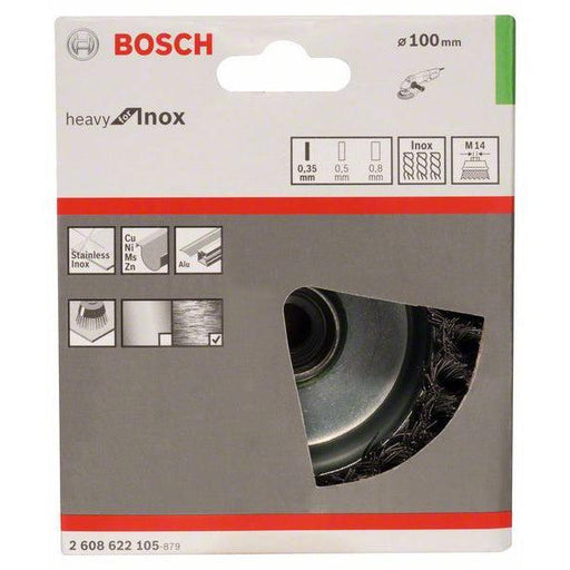 Bosch lončasta četka, nerđajuća 100 mm, 0,35 mm, M14 - 2608622105
