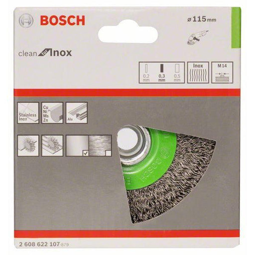 Bosch pločasta četka, nerđajuća 115 mm, 0,3 mm, M14 - 2608622107