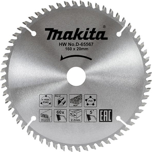 TCT list testere 160mm x 20mm x 60T Makita D-65567